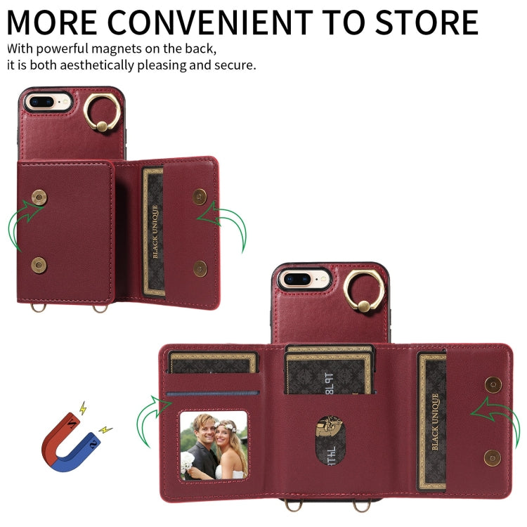 For iPhone 7 / 8 / SE 2022 Crossbodys Card Bag Ring Holder Leather Phone Case(Red) - iPhone SE 2022 / 2020 / 8 / 7 Cases by buy2fix | Online Shopping UK | buy2fix