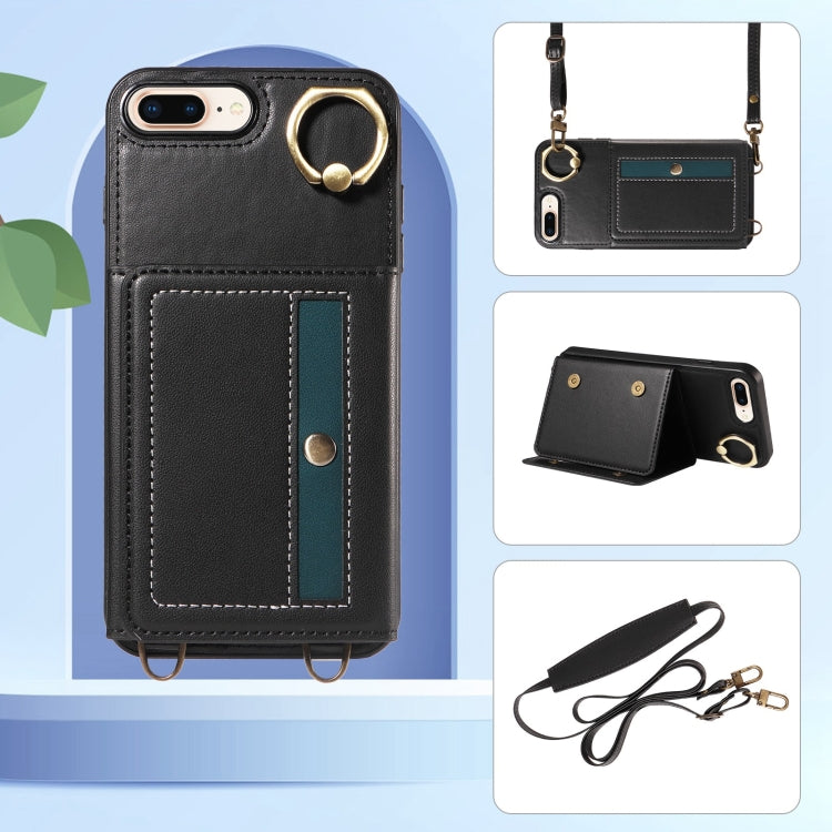 For iPhone 7 / 8 / SE 2022 Crossbodys Card Bag Ring Holder Leather Phone Case(Black) - iPhone SE 2022 / 2020 / 8 / 7 Cases by buy2fix | Online Shopping UK | buy2fix