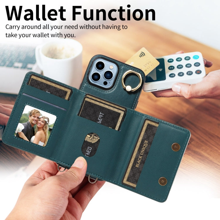 For iPhone 13 Pro Max Crossbodys Card Bag Ring Holder Leather Phone Case(Green) - iPhone 13 Pro Max Cases by buy2fix | Online Shopping UK | buy2fix