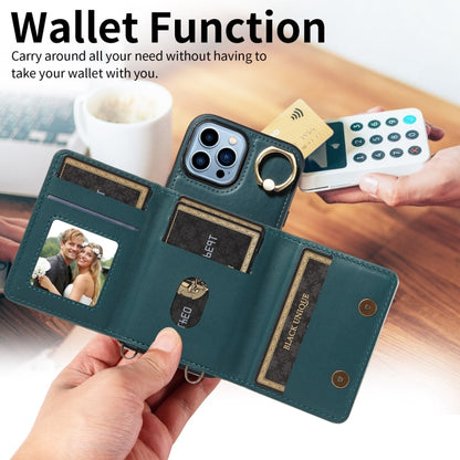 For iPhone 13 Pro Max Crossbodys Card Bag Ring Holder Leather Phone Case(Green) - iPhone 13 Pro Max Cases by buy2fix | Online Shopping UK | buy2fix