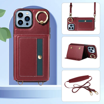 For iPhone 13 Pro Max Crossbodys Card Bag Ring Holder Leather Phone Case(Red) - iPhone 13 Pro Max Cases by buy2fix | Online Shopping UK | buy2fix