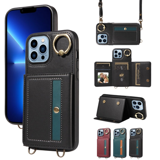 For iPhone 13 Pro Max Crossbodys Card Bag Ring Holder Leather Phone Case(Black) - iPhone 13 Pro Max Cases by buy2fix | Online Shopping UK | buy2fix