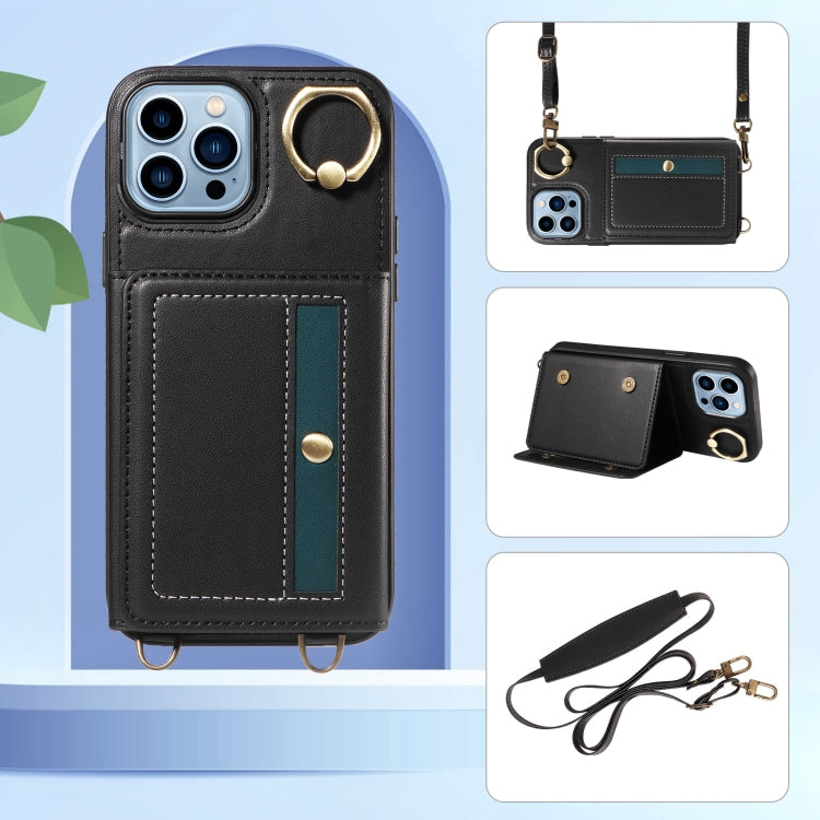 For iPhone 13 Pro Max Crossbodys Card Bag Ring Holder Leather Phone Case(Black) - iPhone 13 Pro Max Cases by buy2fix | Online Shopping UK | buy2fix