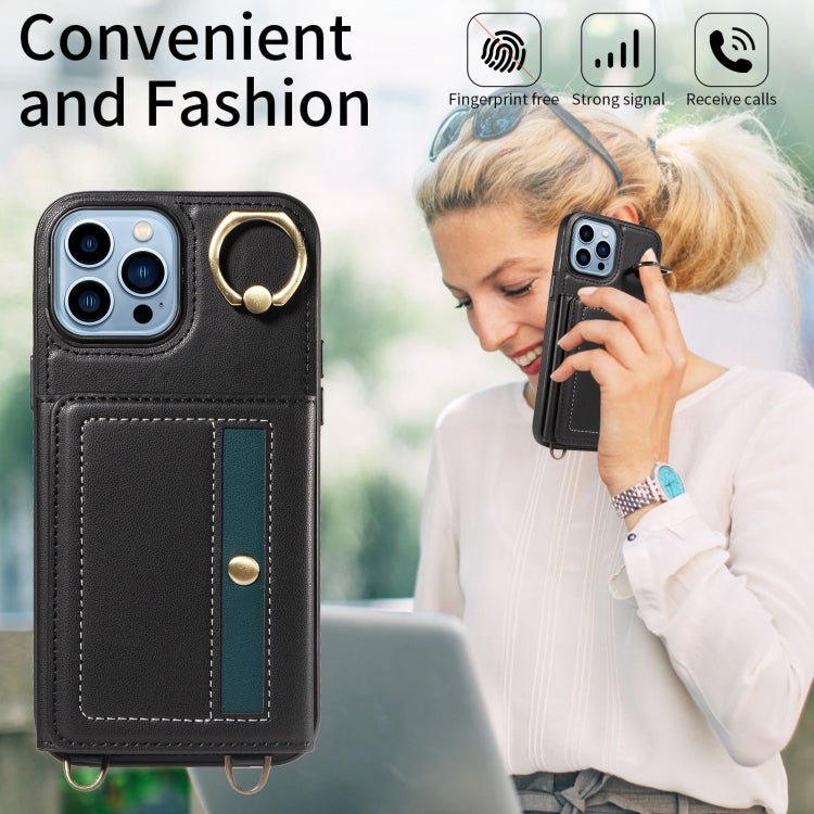 For iPhone 13 Pro Max Crossbodys Card Bag Ring Holder Leather Phone Case(Black) - iPhone 13 Pro Max Cases by buy2fix | Online Shopping UK | buy2fix