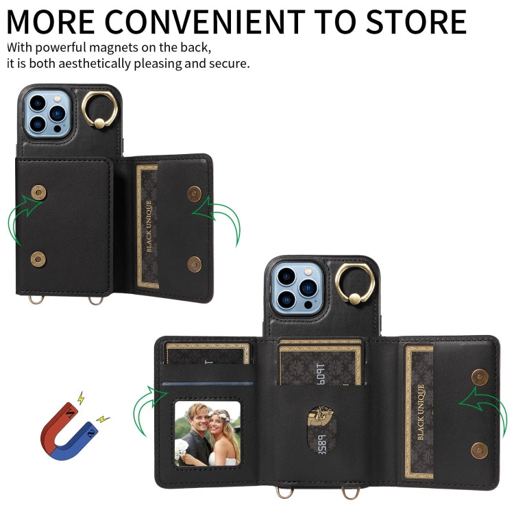For iPhone 13 Pro Max Crossbodys Card Bag Ring Holder Leather Phone Case(Black) - iPhone 13 Pro Max Cases by buy2fix | Online Shopping UK | buy2fix