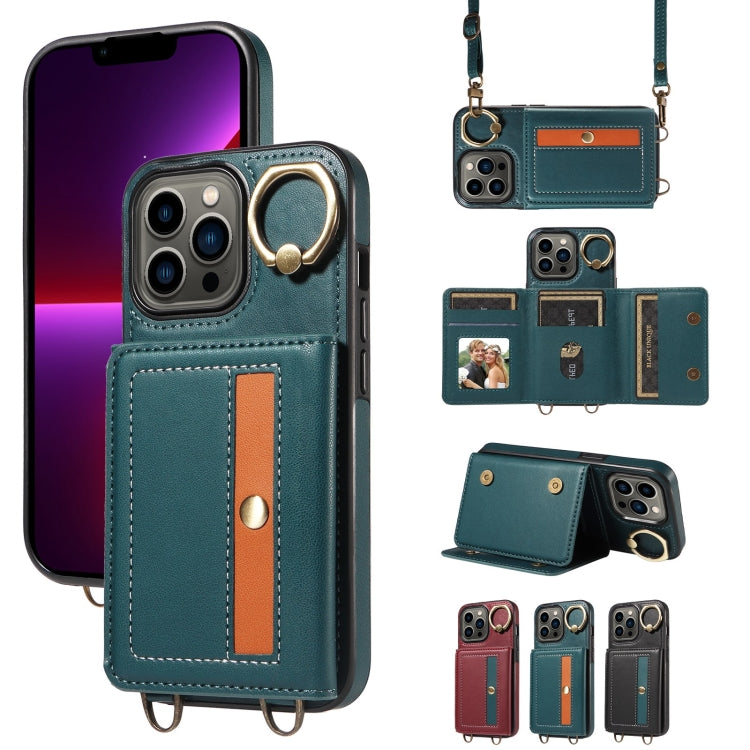 For iPhone 13 Pro Crossbodys Card Bag Ring Holder Leather Phone Case(Green) - iPhone 13 Pro Cases by buy2fix | Online Shopping UK | buy2fix