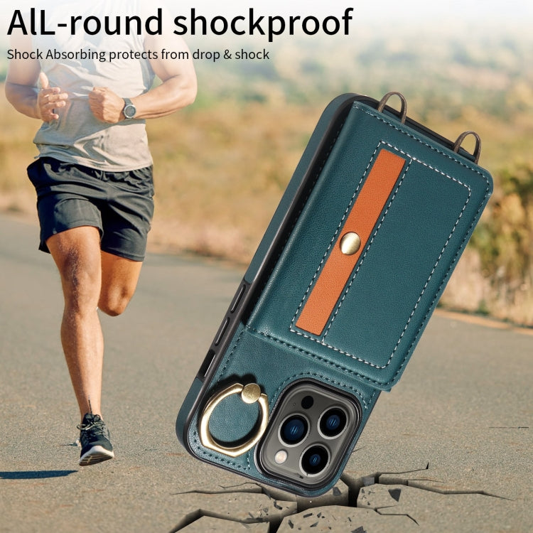 For iPhone 13 Pro Crossbodys Card Bag Ring Holder Leather Phone Case(Green) - iPhone 13 Pro Cases by buy2fix | Online Shopping UK | buy2fix