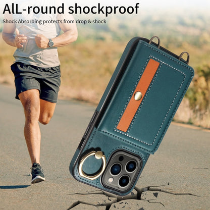 For iPhone 13 Pro Crossbodys Card Bag Ring Holder Leather Phone Case(Green) - iPhone 13 Pro Cases by buy2fix | Online Shopping UK | buy2fix
