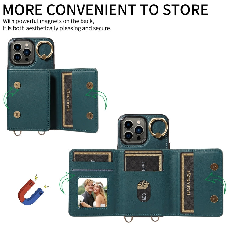 For iPhone 13 Pro Crossbodys Card Bag Ring Holder Leather Phone Case(Green) - iPhone 13 Pro Cases by buy2fix | Online Shopping UK | buy2fix
