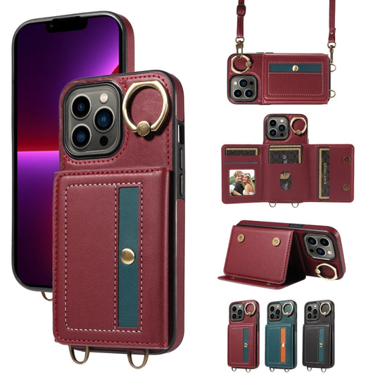 For iPhone 13 Pro Crossbodys Card Bag Ring Holder Leather Phone Case(Red) - iPhone 13 Pro Cases by buy2fix | Online Shopping UK | buy2fix