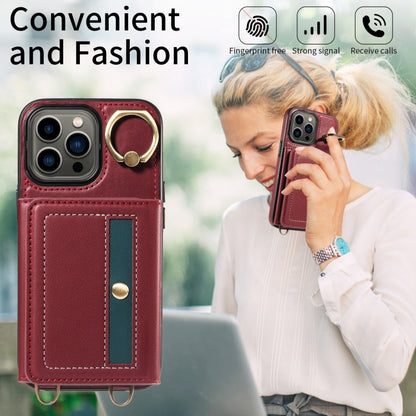 For iPhone 13 Pro Crossbodys Card Bag Ring Holder Leather Phone Case(Red) - iPhone 13 Pro Cases by buy2fix | Online Shopping UK | buy2fix