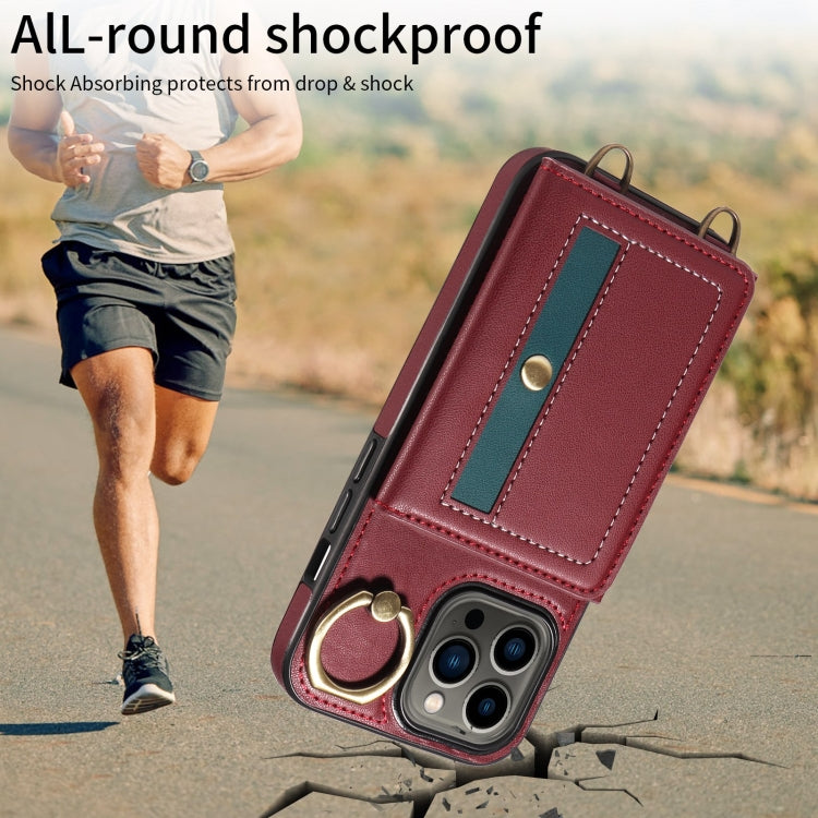 For iPhone 13 Pro Crossbodys Card Bag Ring Holder Leather Phone Case(Red) - iPhone 13 Pro Cases by buy2fix | Online Shopping UK | buy2fix