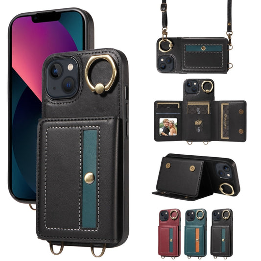 For iPhone 13 Crossbodys Card Bag Ring Holder Leather Phone Case(Black) - iPhone 13 Cases by buy2fix | Online Shopping UK | buy2fix