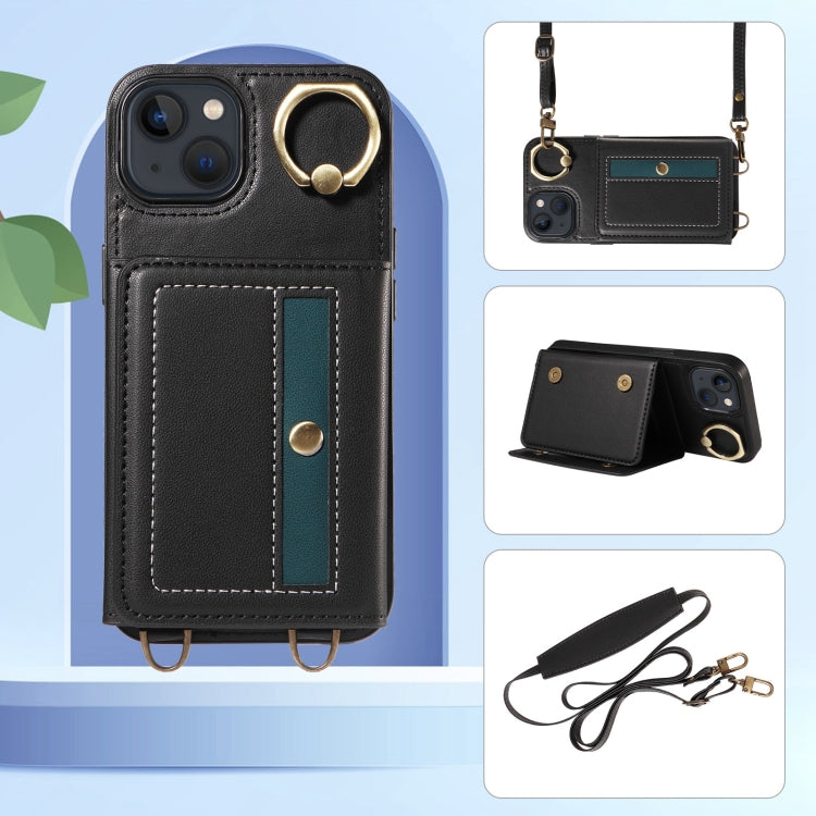 For iPhone 13 Crossbodys Card Bag Ring Holder Leather Phone Case(Black) - iPhone 13 Cases by buy2fix | Online Shopping UK | buy2fix