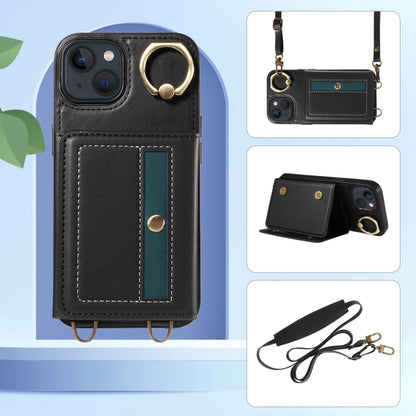 For iPhone 13 Crossbodys Card Bag Ring Holder Leather Phone Case(Black) - iPhone 13 Cases by buy2fix | Online Shopping UK | buy2fix