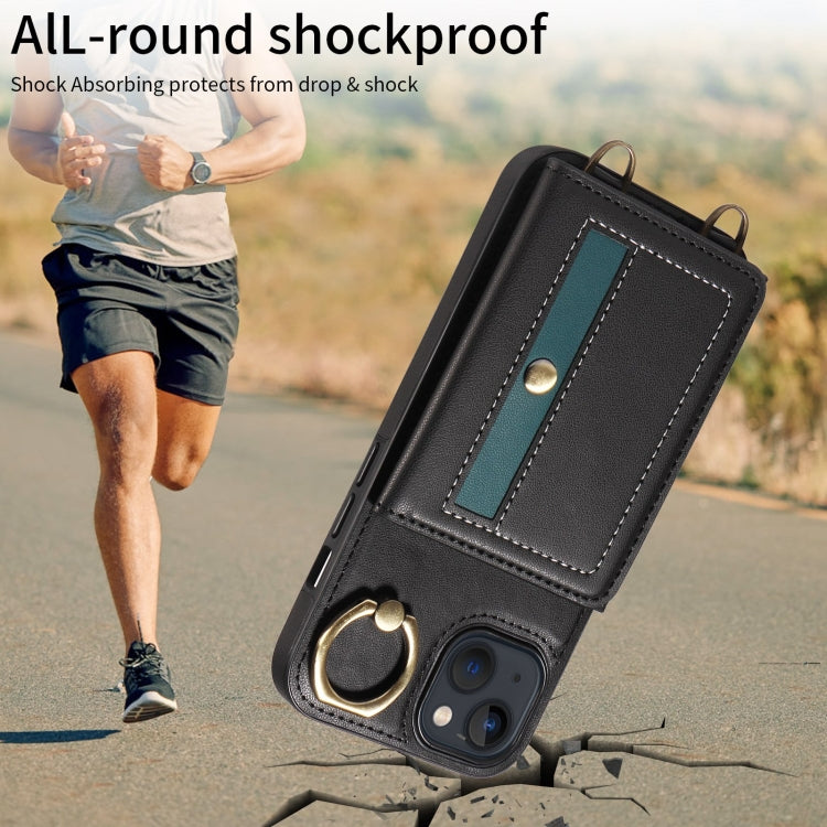 For iPhone 13 Crossbodys Card Bag Ring Holder Leather Phone Case(Black) - iPhone 13 Cases by buy2fix | Online Shopping UK | buy2fix