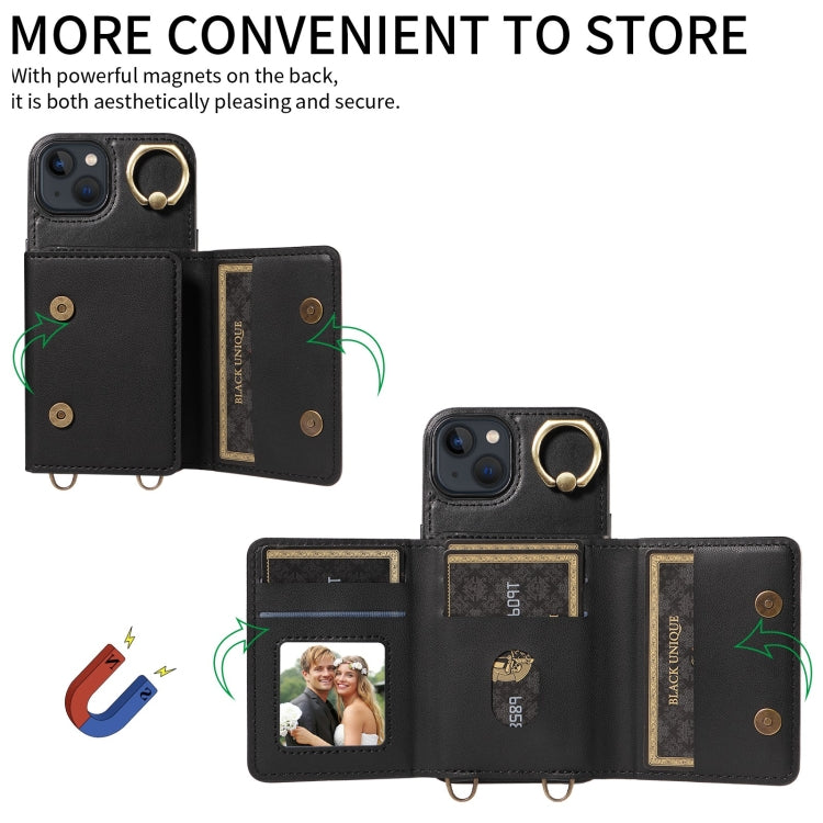 For iPhone 13 Crossbodys Card Bag Ring Holder Leather Phone Case(Black) - iPhone 13 Cases by buy2fix | Online Shopping UK | buy2fix