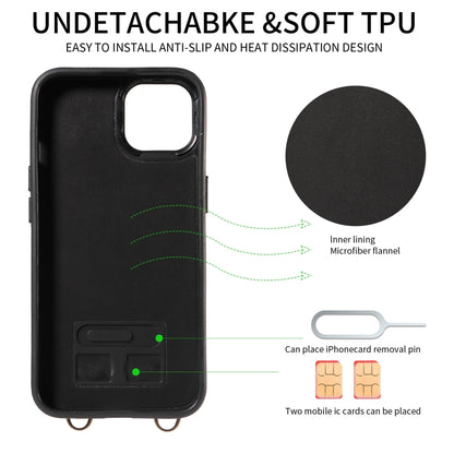For iPhone 13 Crossbodys Card Bag Ring Holder Leather Phone Case(Black) - iPhone 13 Cases by buy2fix | Online Shopping UK | buy2fix
