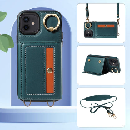 For iPhone 12 / 12 Pro Crossbodys Card Bag Ring Holder Leather Phone Case(Green) - iPhone 12 / 12 Pro Cases by buy2fix | Online Shopping UK | buy2fix