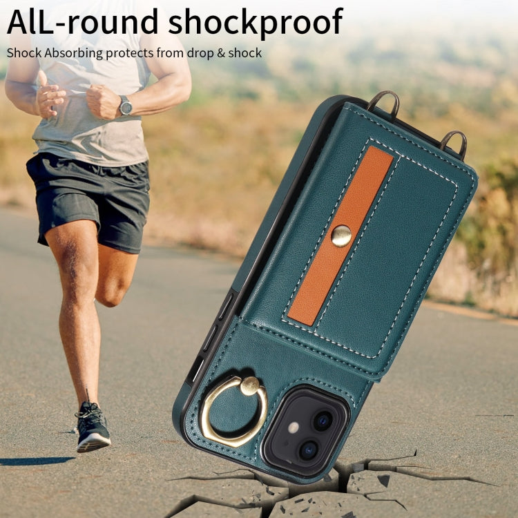 For iPhone 12 / 12 Pro Crossbodys Card Bag Ring Holder Leather Phone Case(Green) - iPhone 12 / 12 Pro Cases by buy2fix | Online Shopping UK | buy2fix