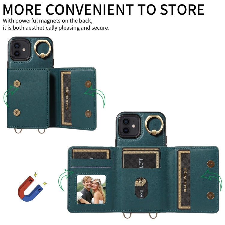 For iPhone 12 / 12 Pro Crossbodys Card Bag Ring Holder Leather Phone Case(Green) - iPhone 12 / 12 Pro Cases by buy2fix | Online Shopping UK | buy2fix