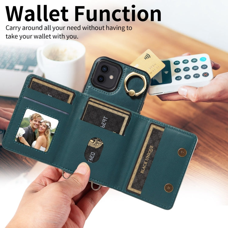 For iPhone 12 / 12 Pro Crossbodys Card Bag Ring Holder Leather Phone Case(Green) - iPhone 12 / 12 Pro Cases by buy2fix | Online Shopping UK | buy2fix