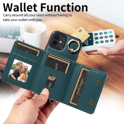 For iPhone 12 / 12 Pro Crossbodys Card Bag Ring Holder Leather Phone Case(Green) - iPhone 12 / 12 Pro Cases by buy2fix | Online Shopping UK | buy2fix