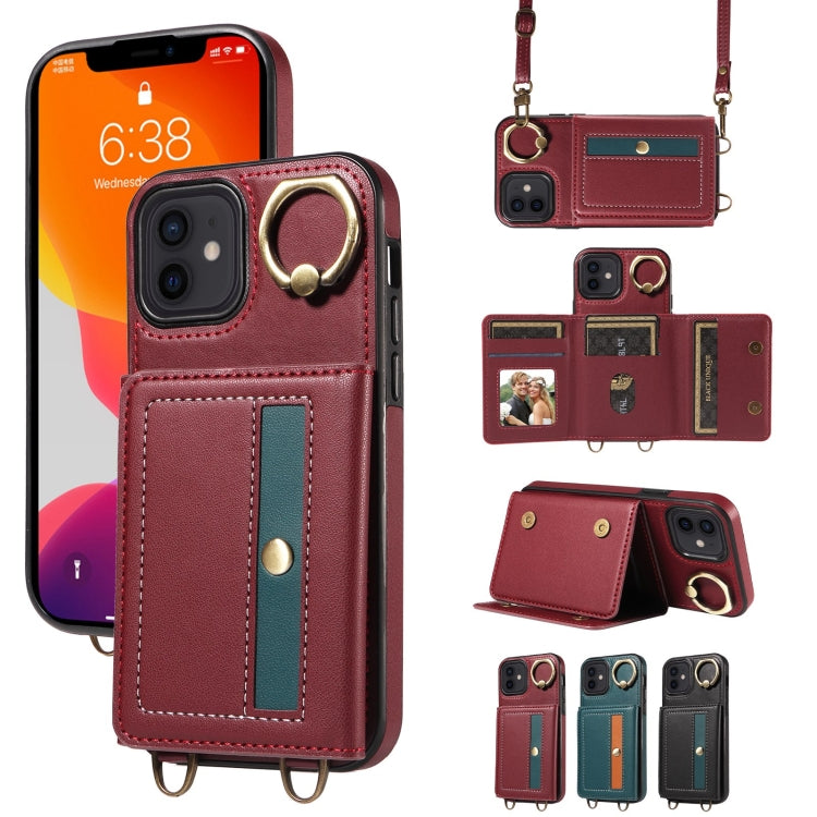 For iPhone 12 / 12 Pro Crossbodys Card Bag Ring Holder Leather Phone Case(Red) - iPhone 12 / 12 Pro Cases by buy2fix | Online Shopping UK | buy2fix