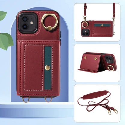 For iPhone 12 / 12 Pro Crossbodys Card Bag Ring Holder Leather Phone Case(Red) - iPhone 12 / 12 Pro Cases by buy2fix | Online Shopping UK | buy2fix