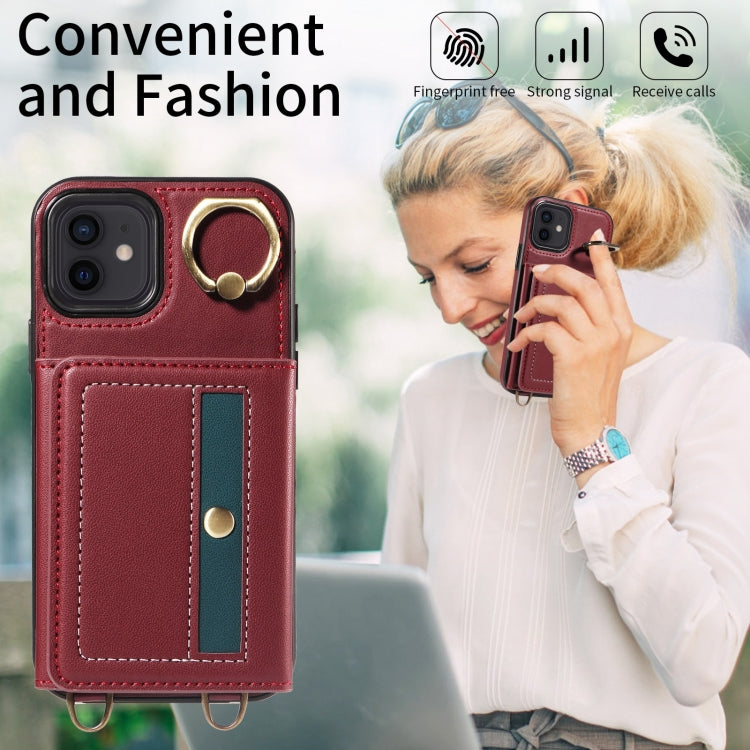 For iPhone 12 / 12 Pro Crossbodys Card Bag Ring Holder Leather Phone Case(Red) - iPhone 12 / 12 Pro Cases by buy2fix | Online Shopping UK | buy2fix