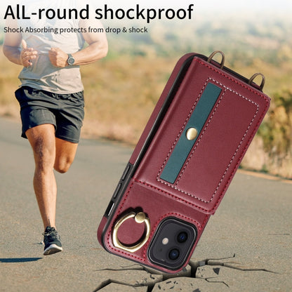 For iPhone 12 / 12 Pro Crossbodys Card Bag Ring Holder Leather Phone Case(Red) - iPhone 12 / 12 Pro Cases by buy2fix | Online Shopping UK | buy2fix