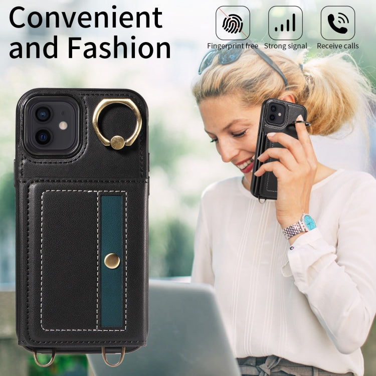 For iPhone 12 / 12 Pro Crossbodys Card Bag Ring Holder Leather Phone Case(Black) - iPhone 12 / 12 Pro Cases by buy2fix | Online Shopping UK | buy2fix