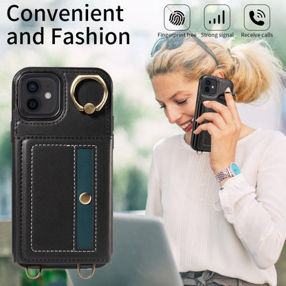 For iPhone 12 / 12 Pro Crossbodys Card Bag Ring Holder Leather Phone Case(Black) - iPhone 12 / 12 Pro Cases by buy2fix | Online Shopping UK | buy2fix