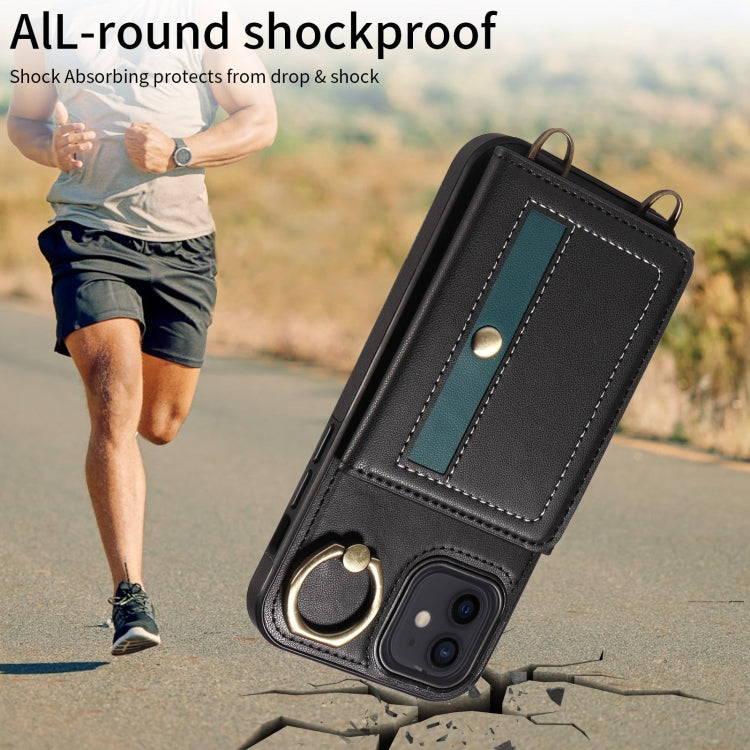 For iPhone 12 / 12 Pro Crossbodys Card Bag Ring Holder Leather Phone Case(Black) - iPhone 12 / 12 Pro Cases by buy2fix | Online Shopping UK | buy2fix