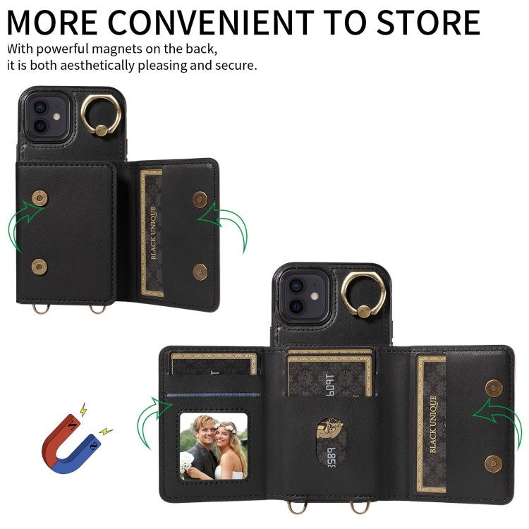 For iPhone 12 / 12 Pro Crossbodys Card Bag Ring Holder Leather Phone Case(Black) - iPhone 12 / 12 Pro Cases by buy2fix | Online Shopping UK | buy2fix