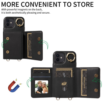 For iPhone 12 / 12 Pro Crossbodys Card Bag Ring Holder Leather Phone Case(Black) - iPhone 12 / 12 Pro Cases by buy2fix | Online Shopping UK | buy2fix