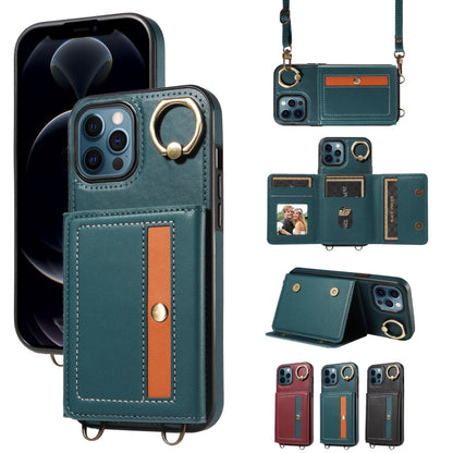 For iPhone 12 Pro Max Crossbodys Card Bag Ring Holder Leather Phone Case(Green) - iPhone 12 Pro Max Cases by buy2fix | Online Shopping UK | buy2fix