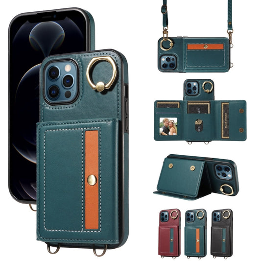 For iPhone 12 Pro Max Crossbodys Card Bag Ring Holder Leather Phone Case(Green) - iPhone 12 Pro Max Cases by buy2fix | Online Shopping UK | buy2fix