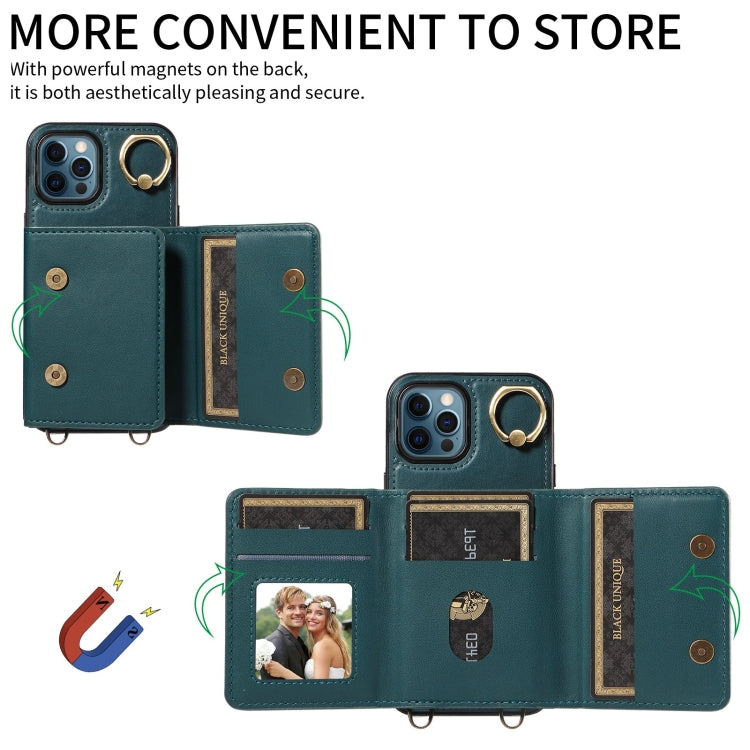 For iPhone 12 Pro Max Crossbodys Card Bag Ring Holder Leather Phone Case(Green) - iPhone 12 Pro Max Cases by buy2fix | Online Shopping UK | buy2fix