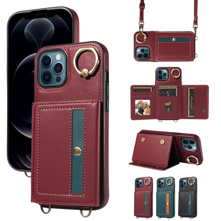 For iPhone 12 Pro Max Crossbodys Card Bag Ring Holder Leather Phone Case(Red) - iPhone 12 Pro Max Cases by buy2fix | Online Shopping UK | buy2fix