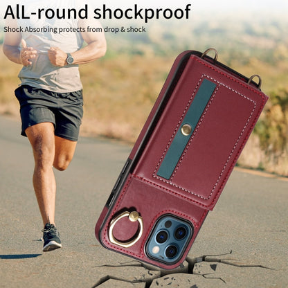 For iPhone 12 Pro Max Crossbodys Card Bag Ring Holder Leather Phone Case(Red) - iPhone 12 Pro Max Cases by buy2fix | Online Shopping UK | buy2fix