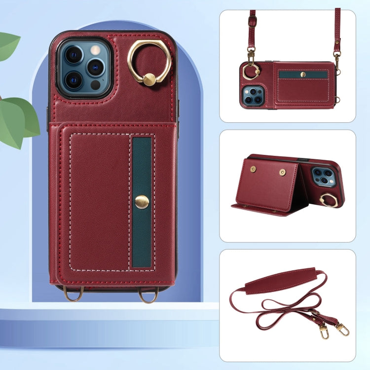 For iPhone 12 Pro Max Crossbodys Card Bag Ring Holder Leather Phone Case(Red) - iPhone 12 Pro Max Cases by buy2fix | Online Shopping UK | buy2fix