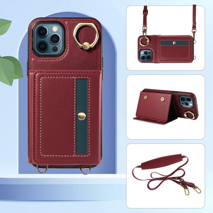 For iPhone 12 Pro Max Crossbodys Card Bag Ring Holder Leather Phone Case(Red) - iPhone 12 Pro Max Cases by buy2fix | Online Shopping UK | buy2fix
