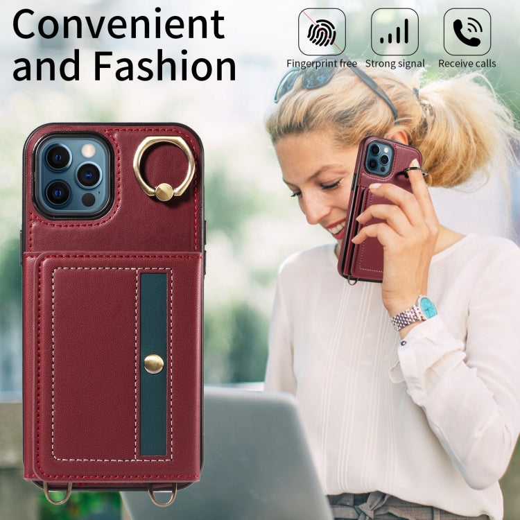 For iPhone 12 Pro Max Crossbodys Card Bag Ring Holder Leather Phone Case(Red) - iPhone 12 Pro Max Cases by buy2fix | Online Shopping UK | buy2fix