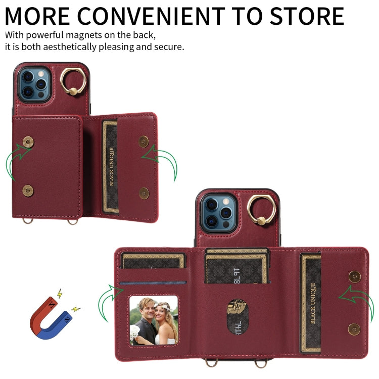 For iPhone 12 Pro Max Crossbodys Card Bag Ring Holder Leather Phone Case(Red) - iPhone 12 Pro Max Cases by buy2fix | Online Shopping UK | buy2fix