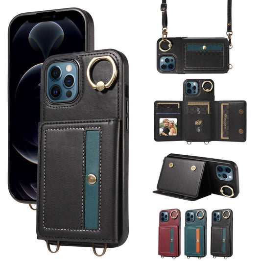 For iPhone 12 Pro Max Crossbodys Card Bag Ring Holder Leather Phone Case(Black) - iPhone 12 Pro Max Cases by buy2fix | Online Shopping UK | buy2fix