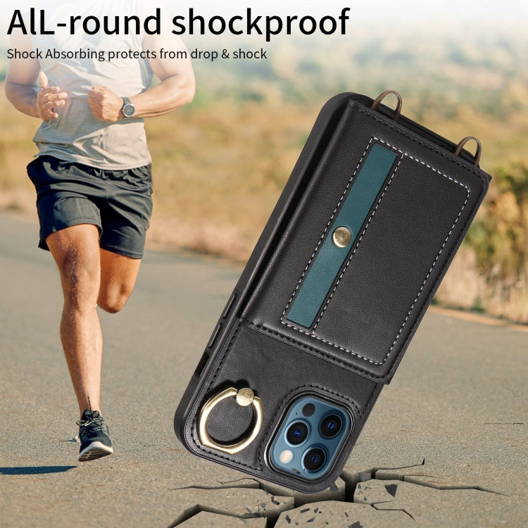 For iPhone 12 Pro Max Crossbodys Card Bag Ring Holder Leather Phone Case(Black) - iPhone 12 Pro Max Cases by buy2fix | Online Shopping UK | buy2fix