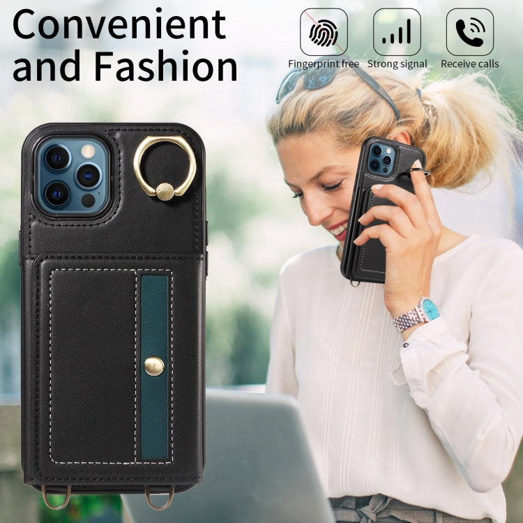 For iPhone 12 Pro Max Crossbodys Card Bag Ring Holder Leather Phone Case(Black) - iPhone 12 Pro Max Cases by buy2fix | Online Shopping UK | buy2fix