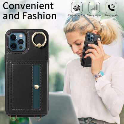 For iPhone 12 Pro Max Crossbodys Card Bag Ring Holder Leather Phone Case(Black) - iPhone 12 Pro Max Cases by buy2fix | Online Shopping UK | buy2fix