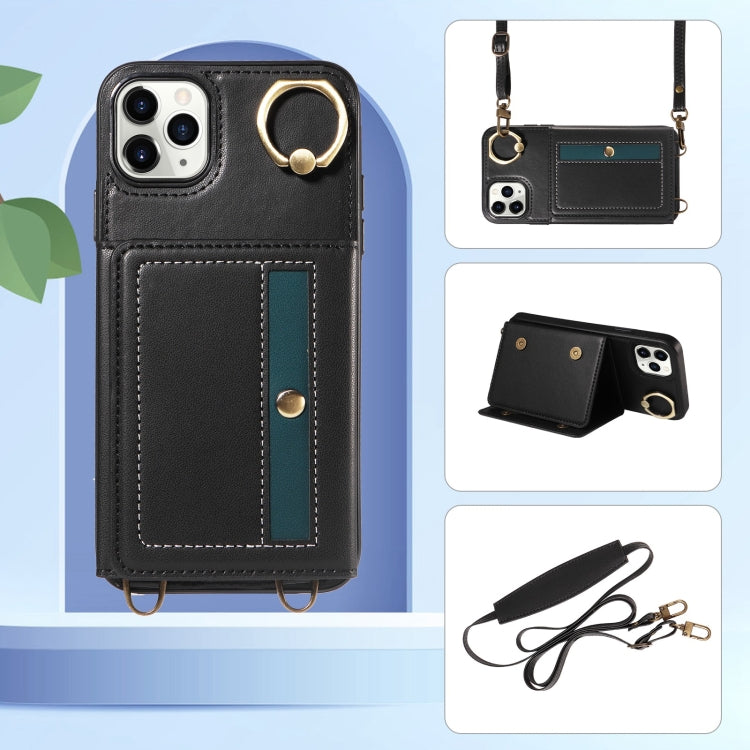 For iPhone 11 Pro Max Crossbodys Card Bag Ring Holder Leather Phone Case(Black) - iPhone 11 Pro Max Cases by buy2fix | Online Shopping UK | buy2fix